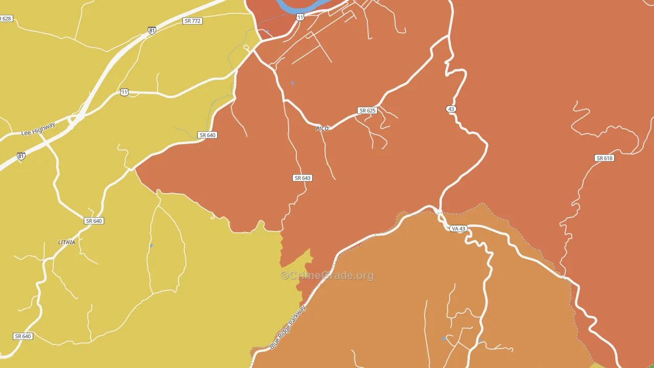 Pico, VA Map of Burglary Rates