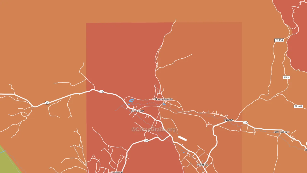 Picuris Pueblo, NM Map of Burglary Rates