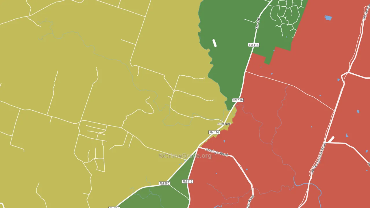 Pidcoke, TX Map of Burglary Rates