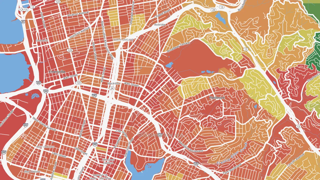 Piedmont Avenue, Oakland, CA Map of Burglary Rates