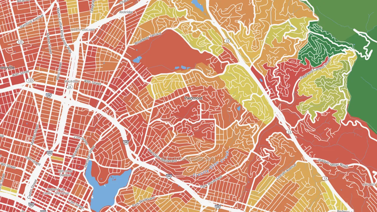 Piedmont, CA Map of Burglary Rates