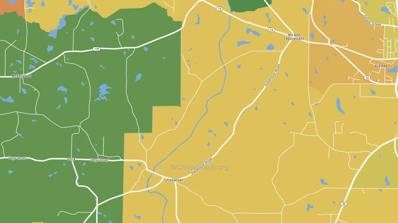 Piedmont, GA Map of Burglary Rates