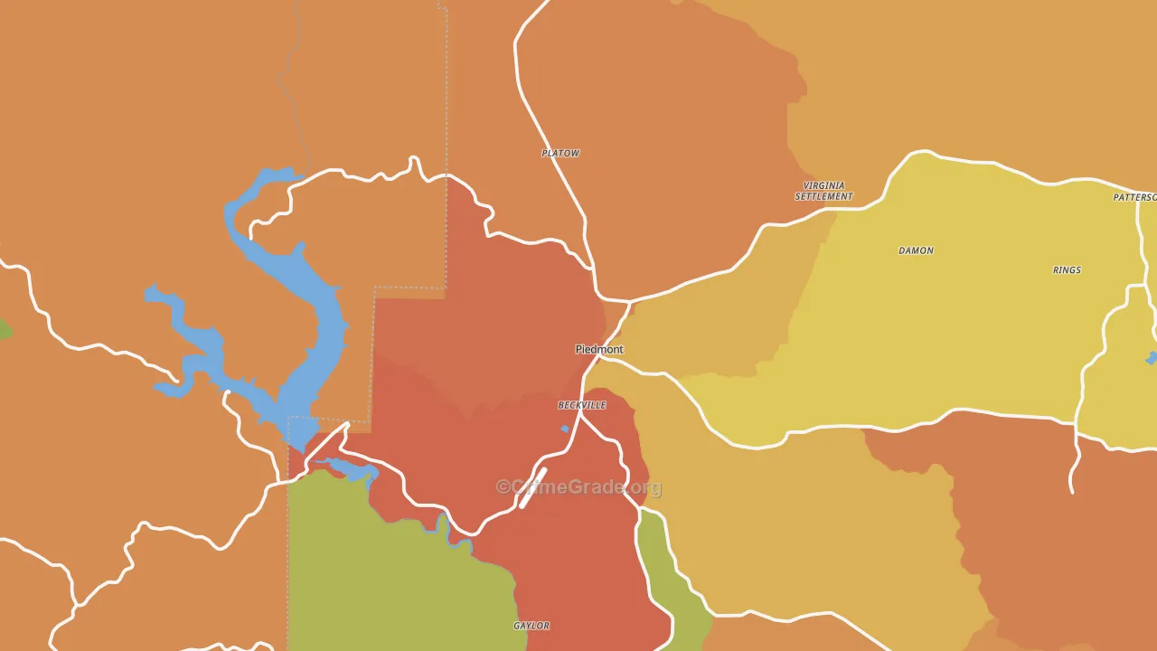 Piedmont, MO Map of Burglary Rates