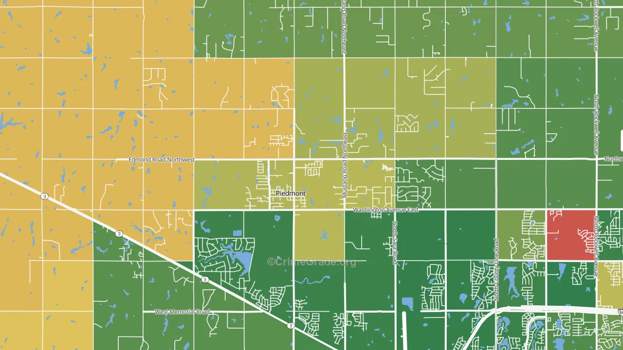 Piedmont, OK Map of Burglary Rates