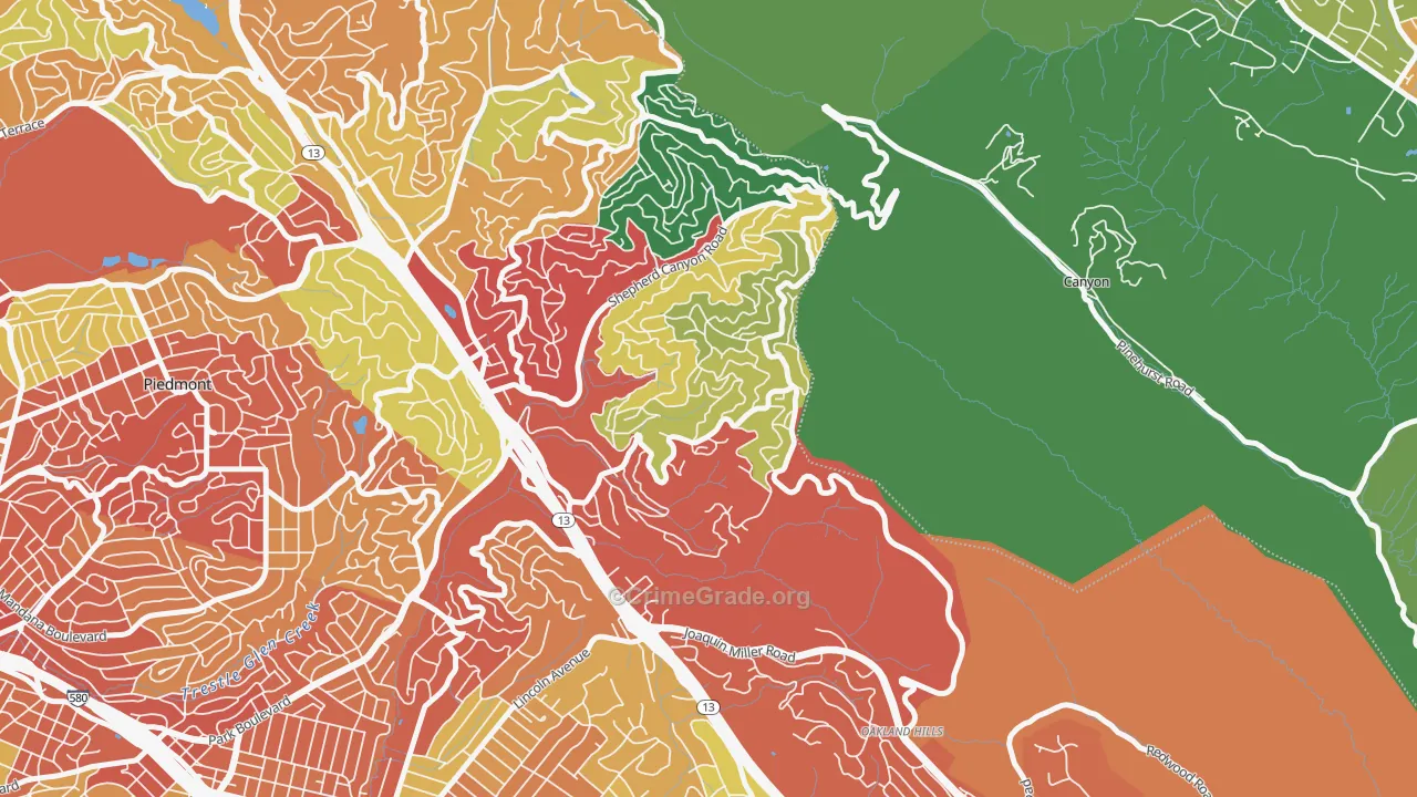 Piedmont Pines, Oakland, CA Map of Burglary Rates