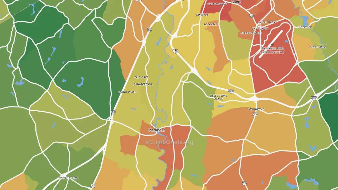 Piedmont, SC Map of Burglary Rates