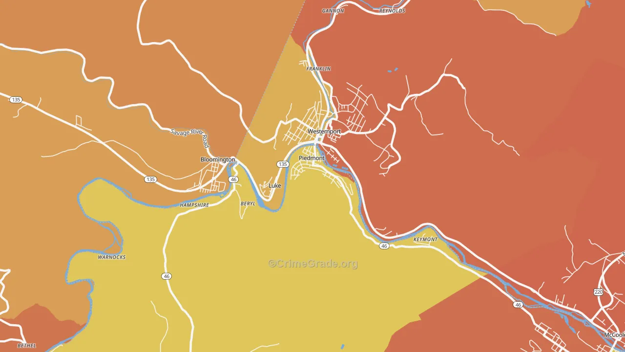 Piedmont, WV Map of Burglary Rates