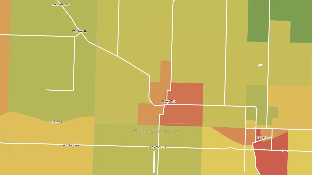 Pierce City, MO Map of Burglary Rates