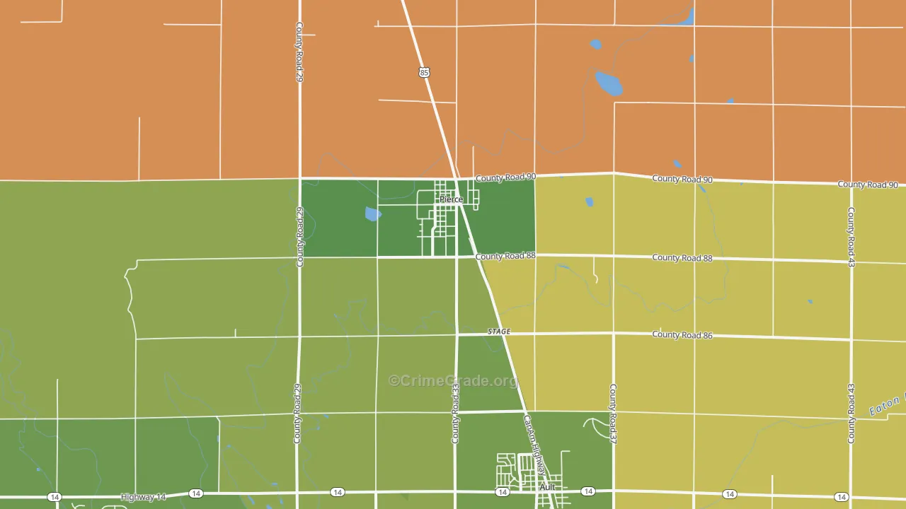 Pierce, CO Map of Burglary Rates