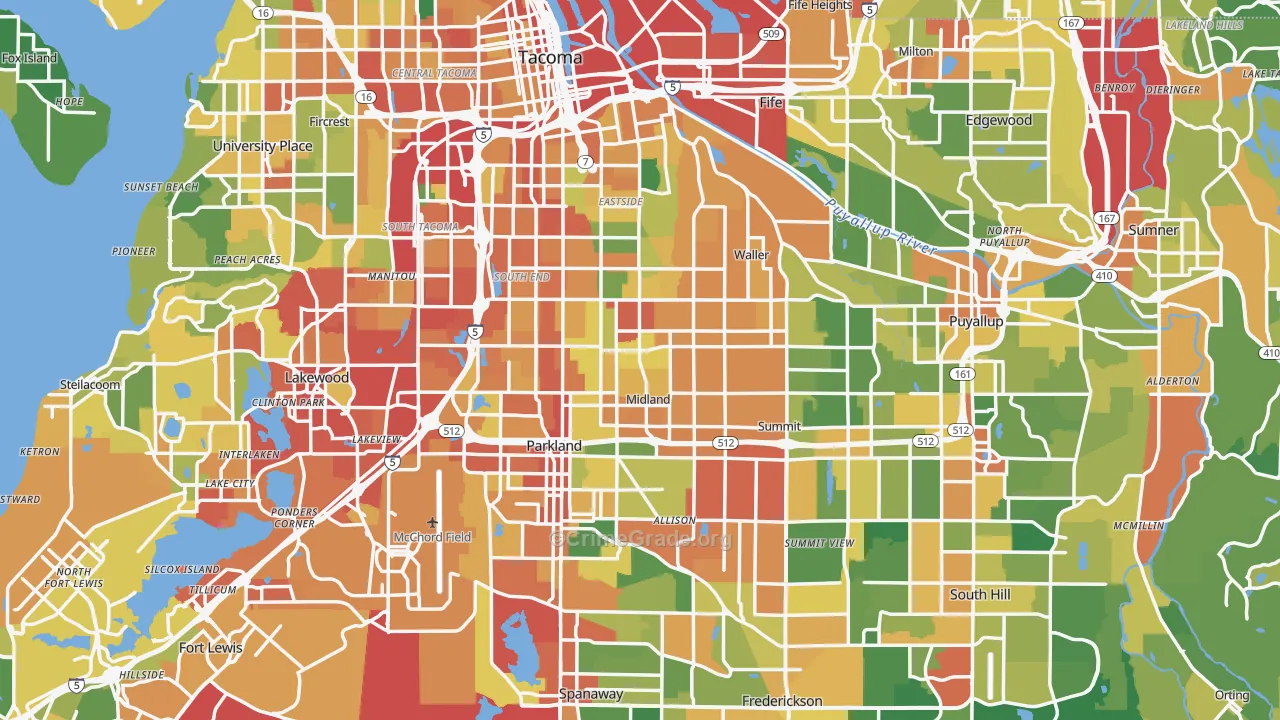 Pierce County, WA Map of Burglary Rates