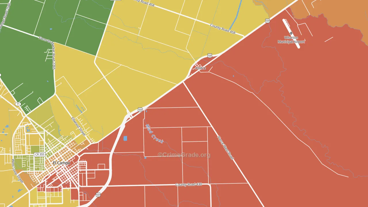 Pierce, TX Map of Burglary Rates