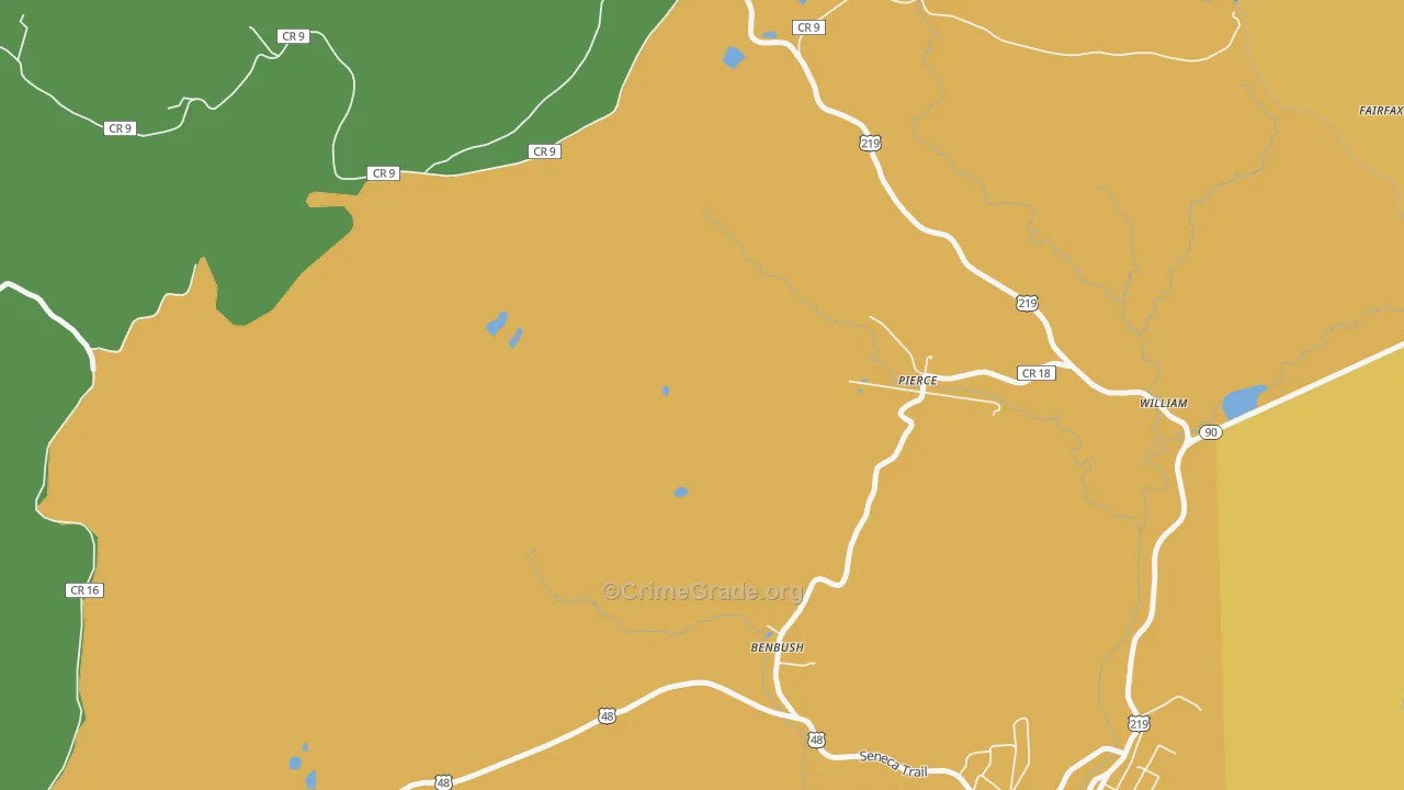 Pierce, WV Map of Burglary Rates