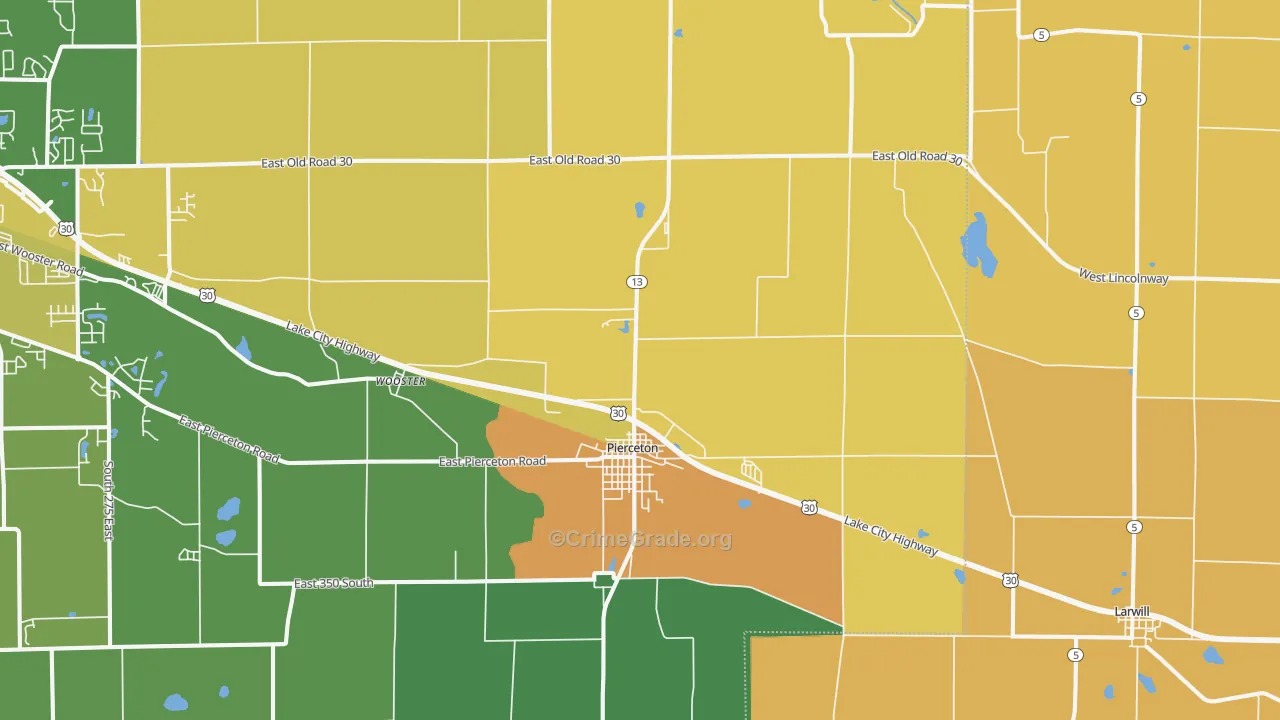 Pierceton, IN Map of Burglary Rates