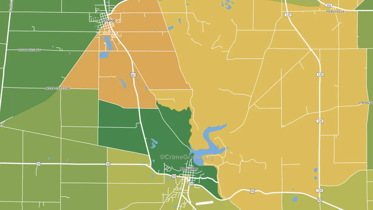Pierceville, IN Map of Burglary Rates