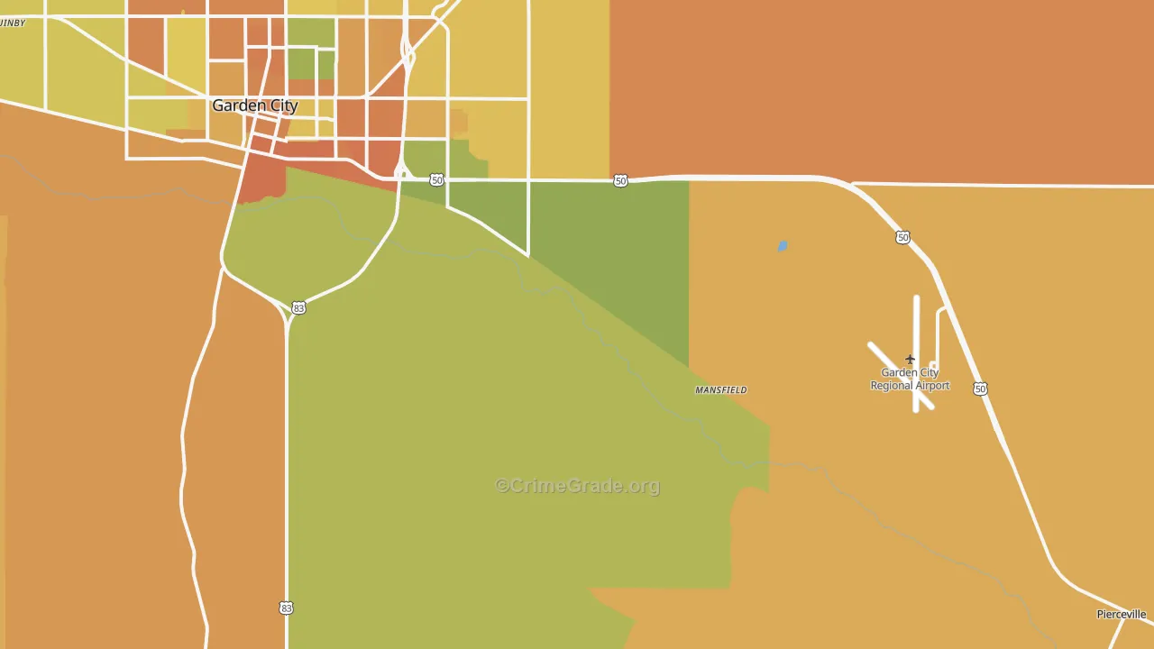 Pierceville, KS Map of Burglary Rates