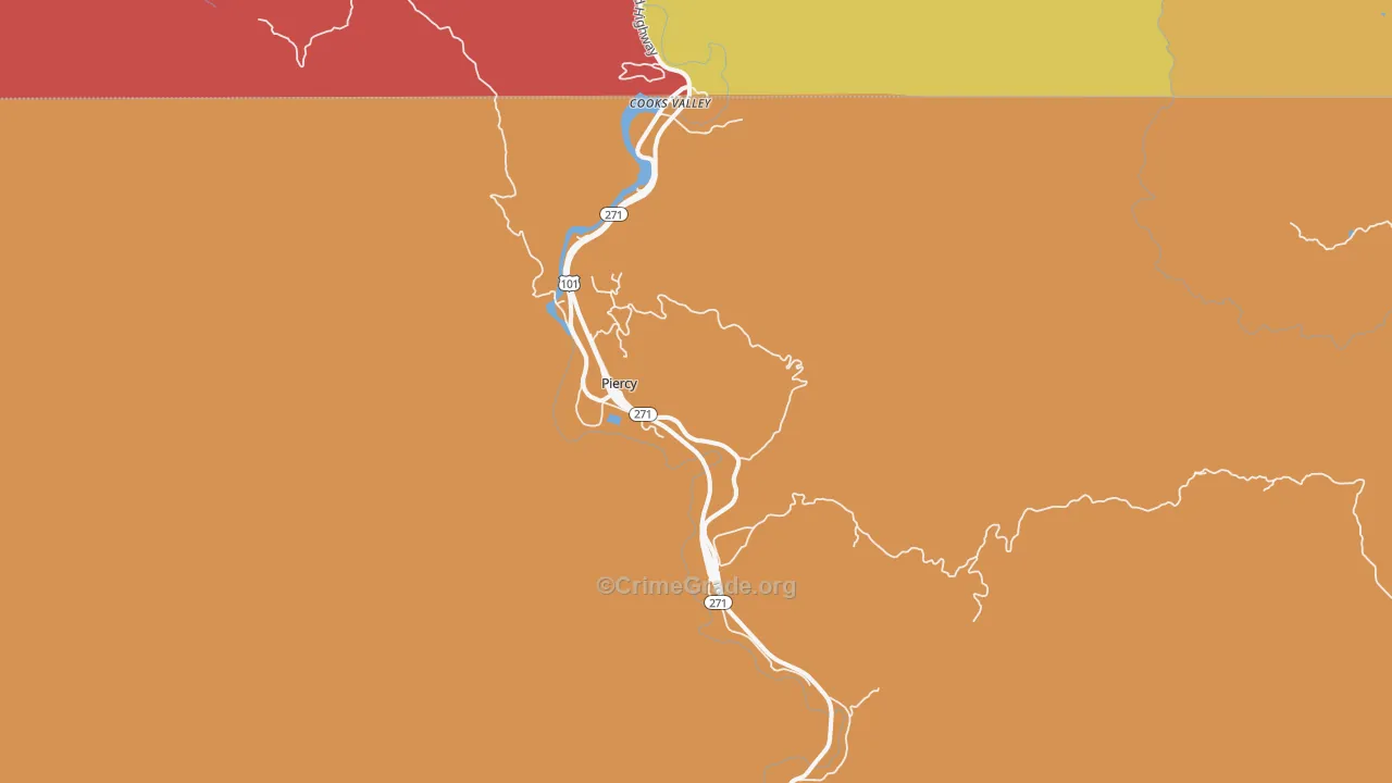 Piercy, CA Map of Burglary Rates