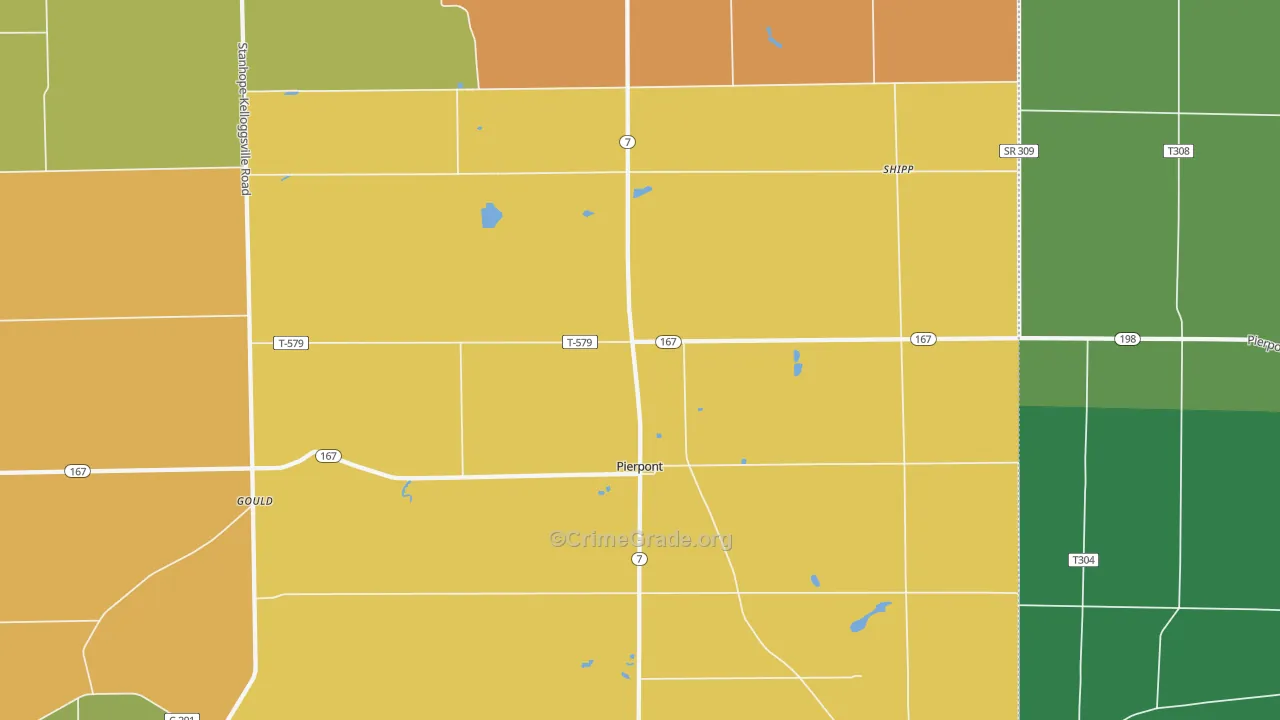 Pierpont, OH Map of Burglary Rates