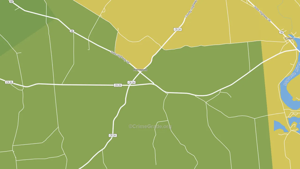 Pierrepont, NY Map of Burglary Rates