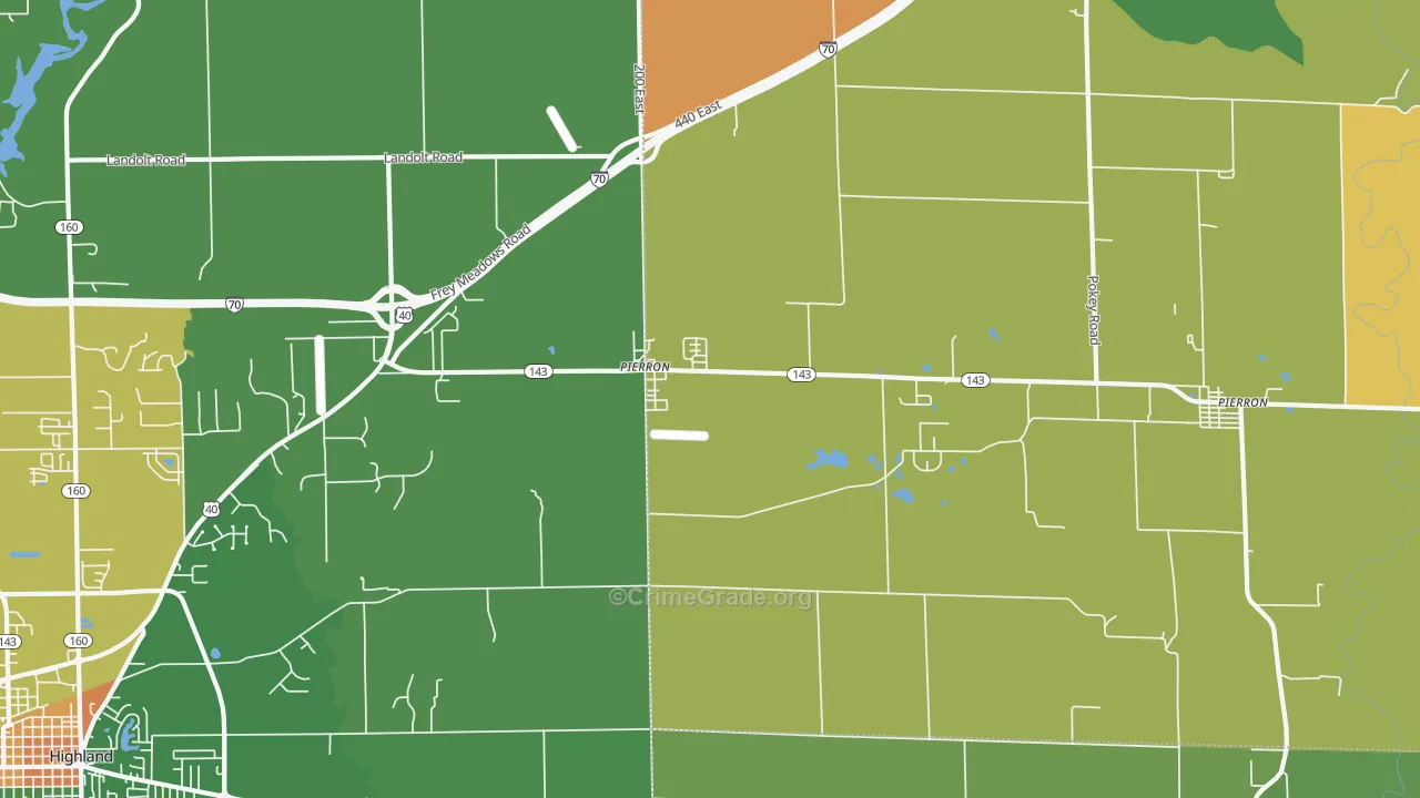 Pierron, IL Map of Burglary Rates