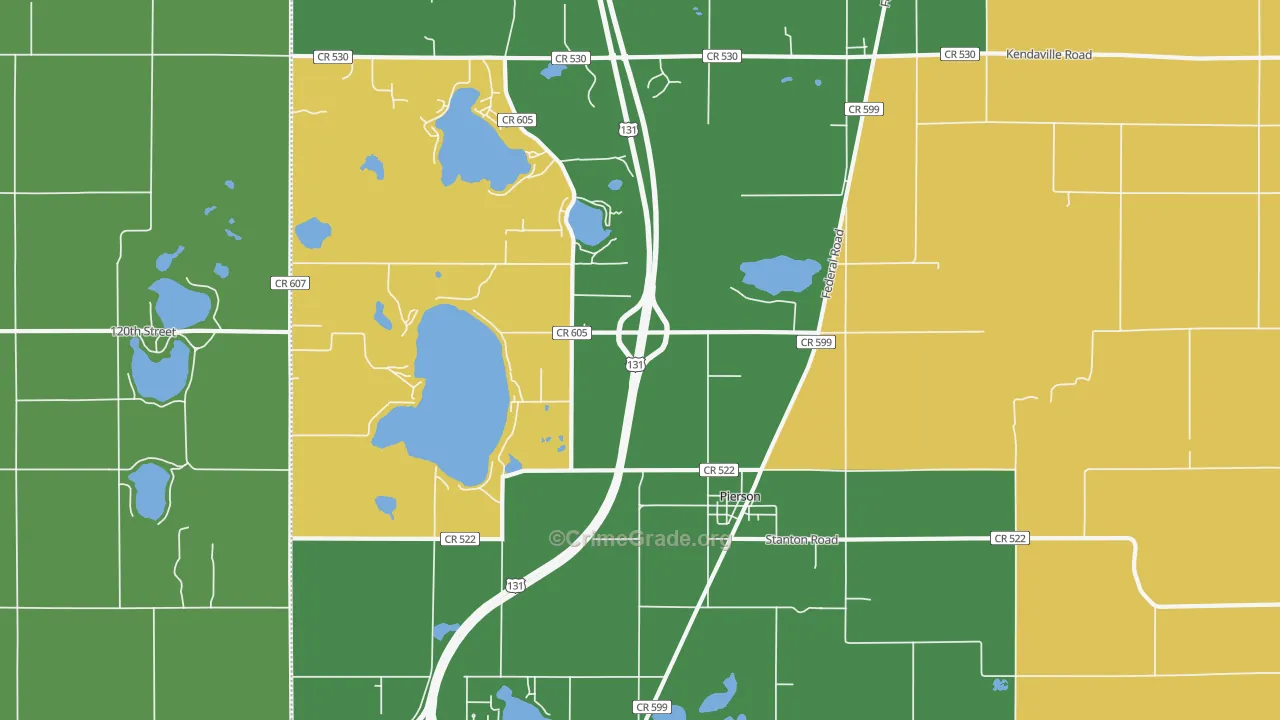 Pierson, MI Map of Burglary Rates