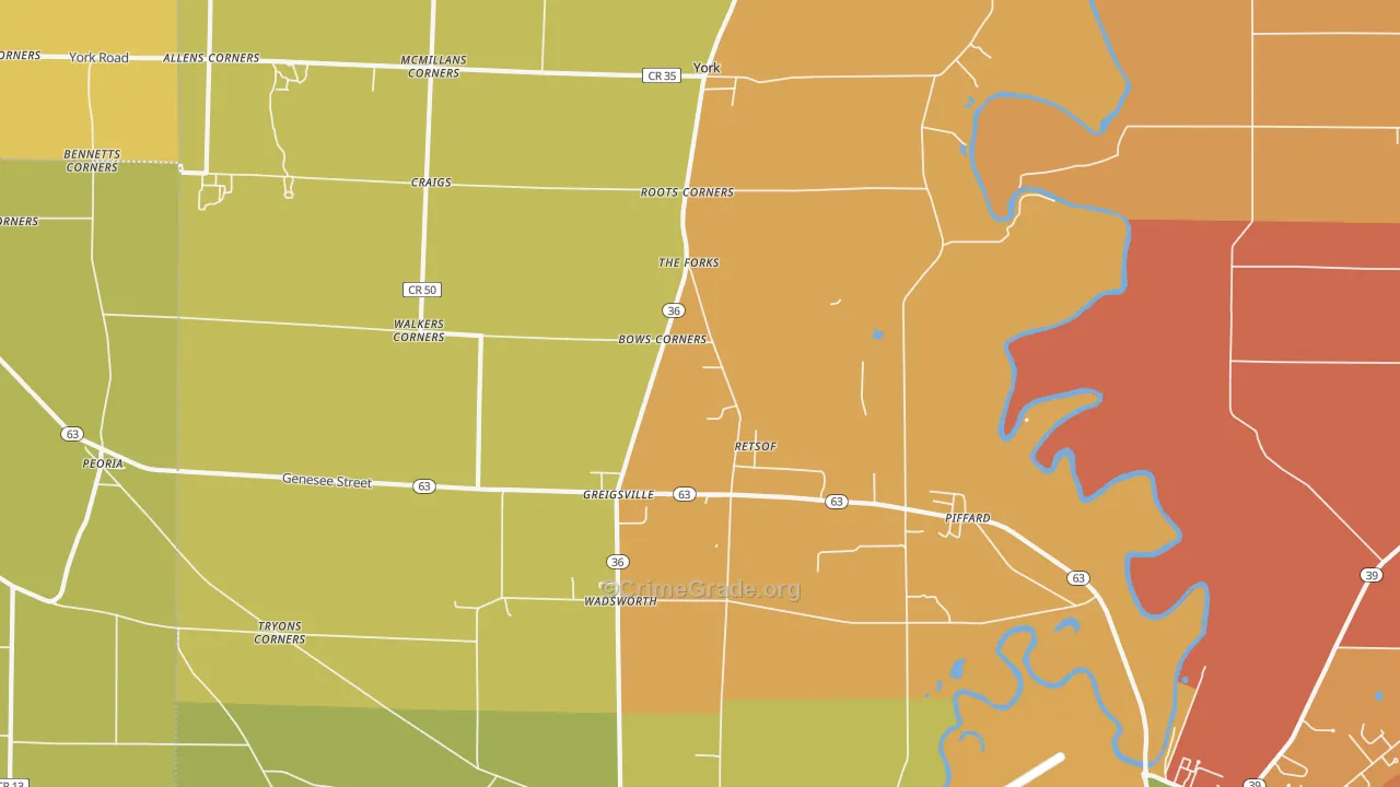 Piffard, NY Map of Burglary Rates