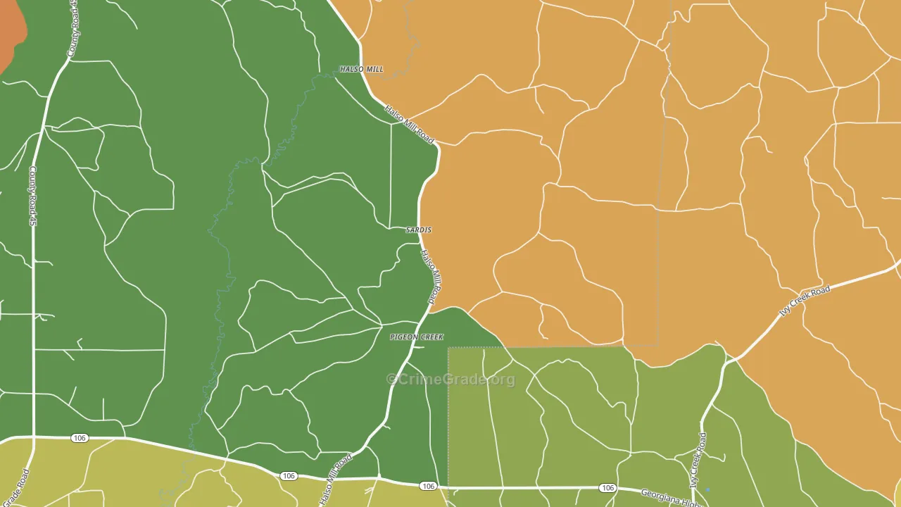 Pigeon Creek, AL Map of Burglary Rates