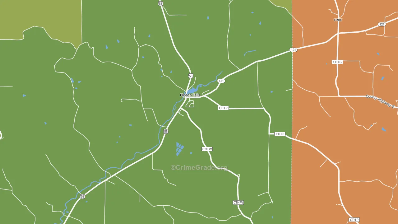 Pigeon Falls, WI Map of Burglary Rates