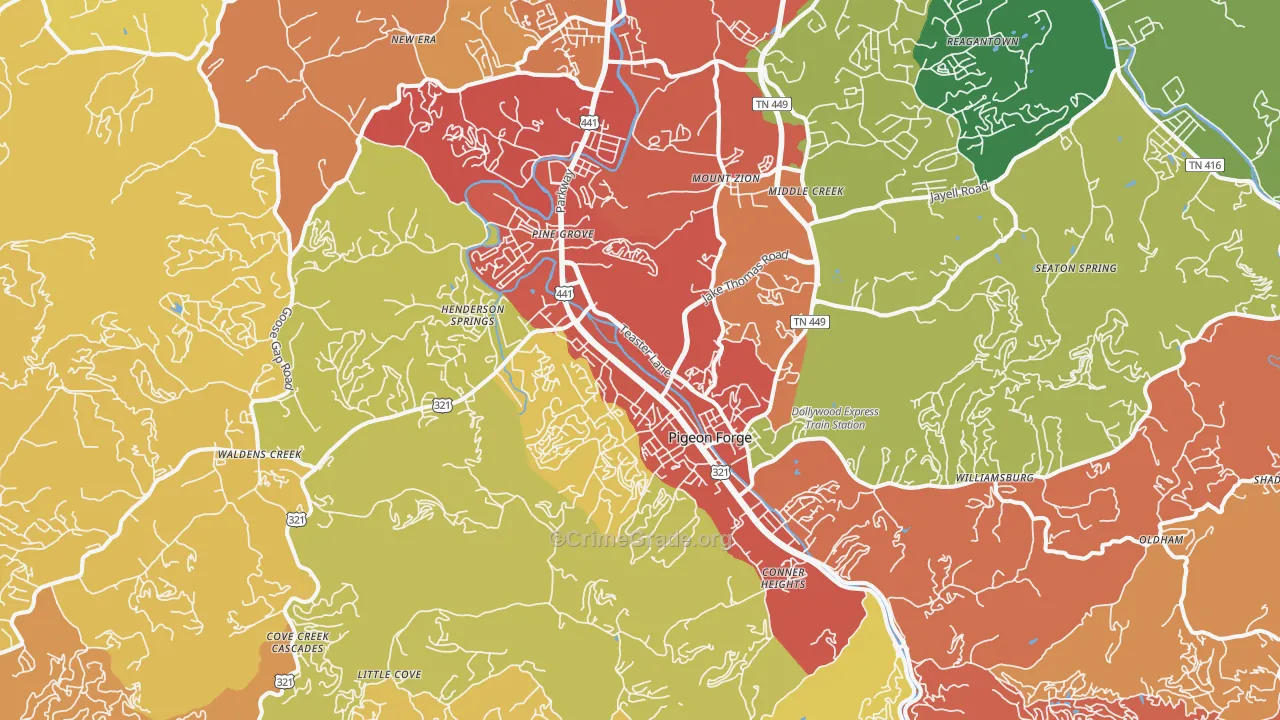 Pigeon Forge, TN Map of Burglary Rates