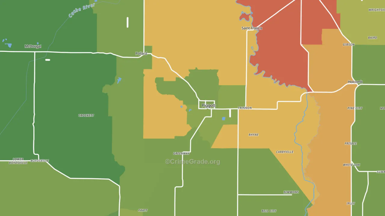Piggott, AR Map of Burglary Rates
