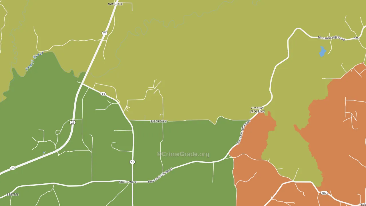Piggtown, MS Map of Burglary Rates