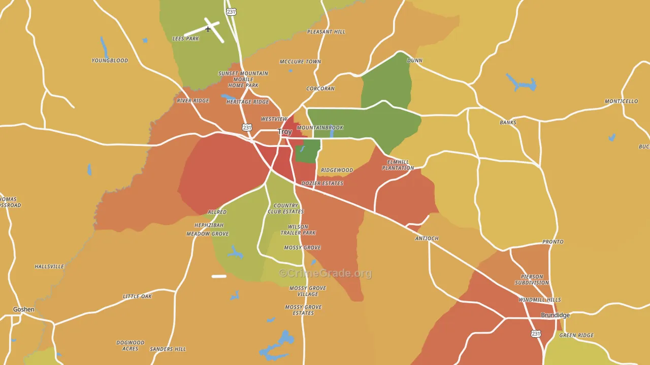 Pike County, AL Map of Burglary Rates