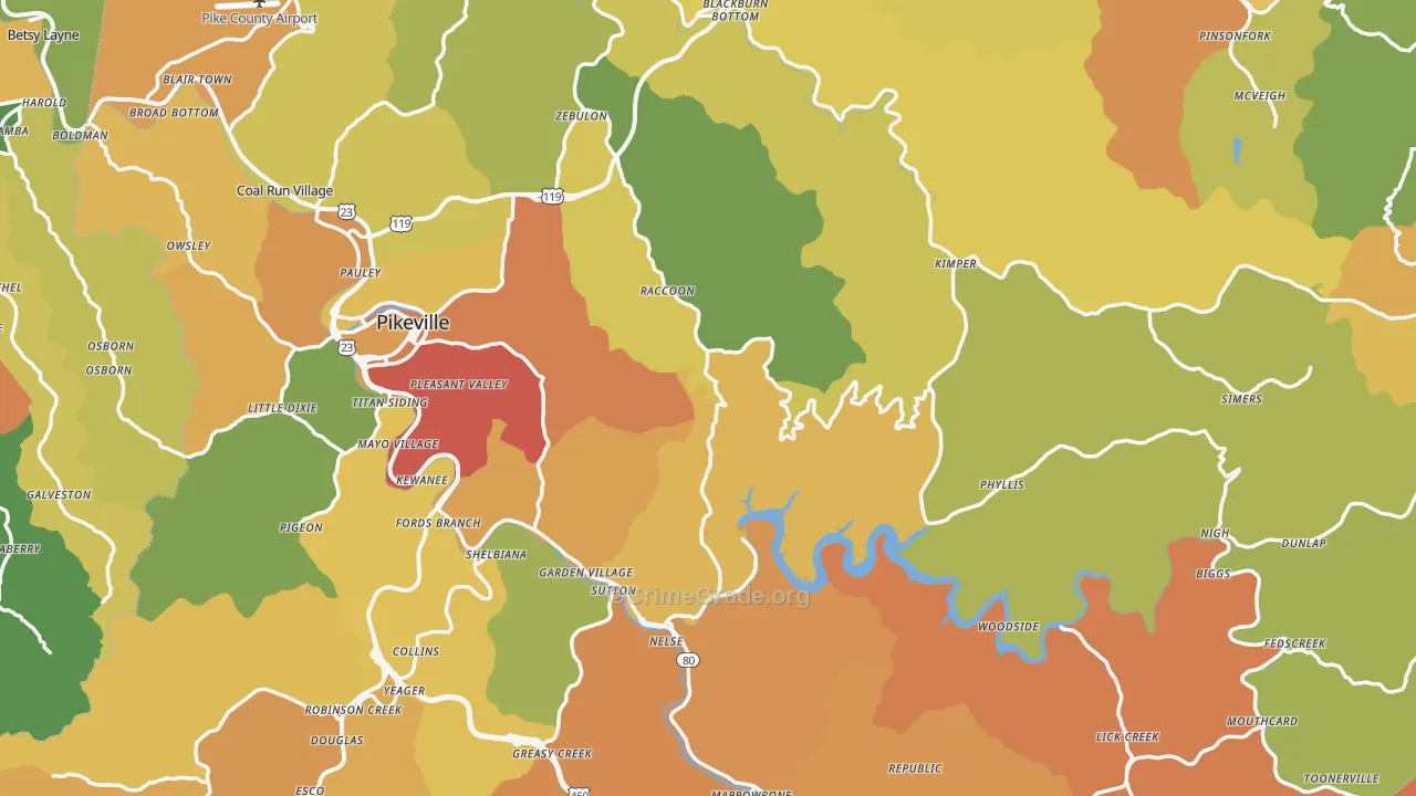 Pike County, KY Map of Burglary Rates