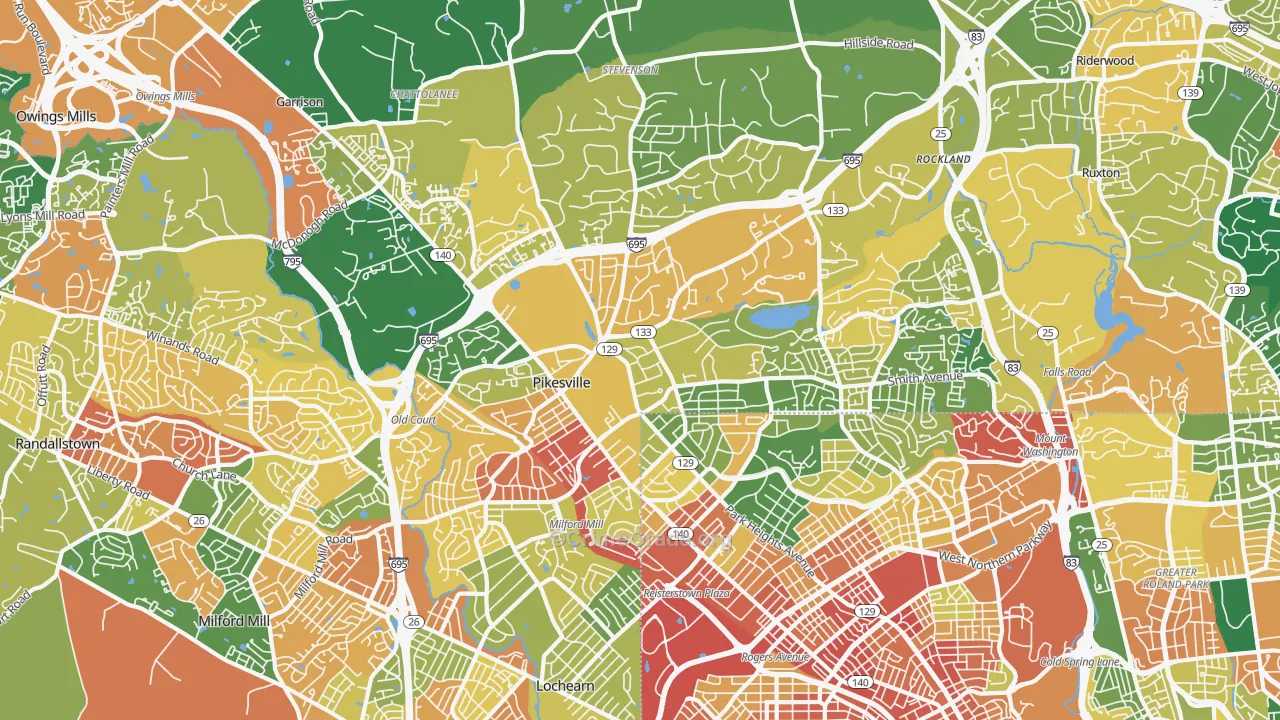 Pikesville, MD Map of Burglary Rates