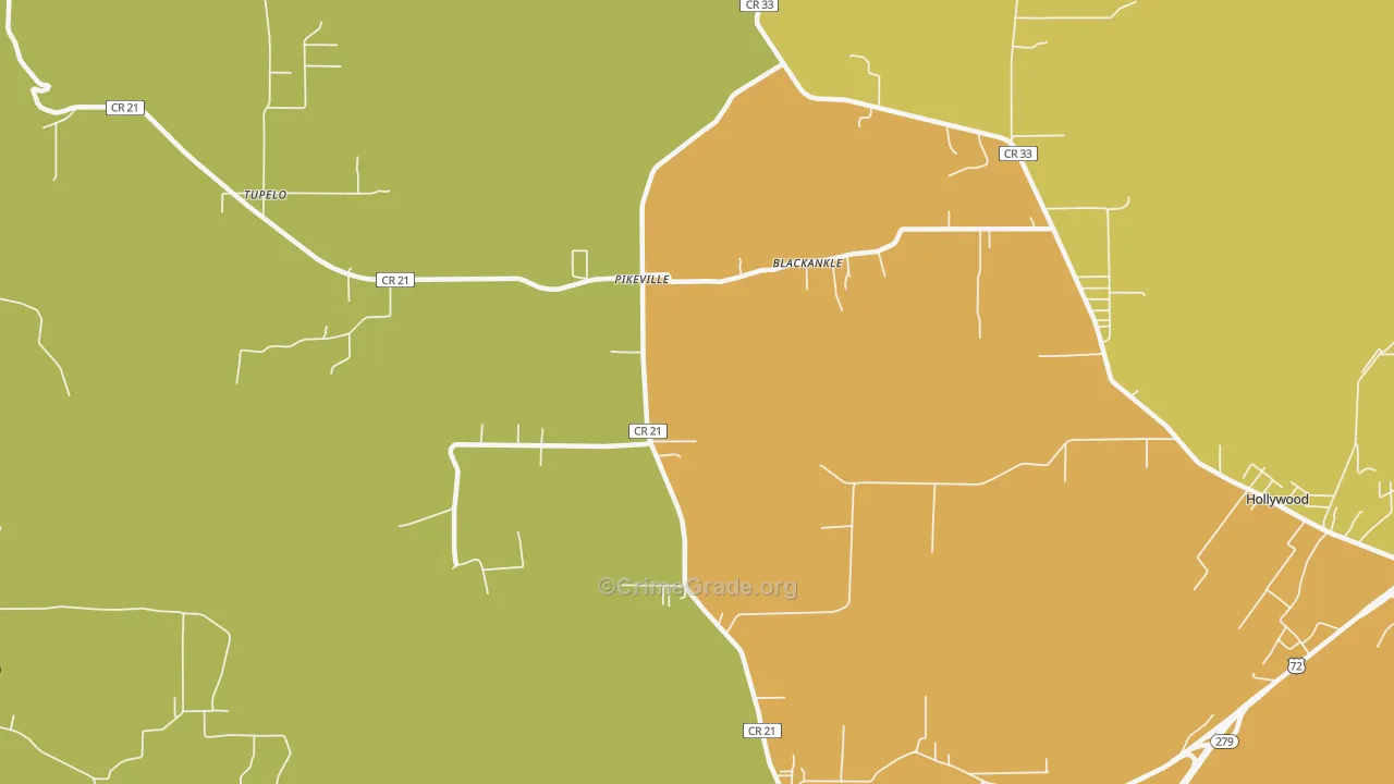 Pikeville, AL Map of Burglary Rates