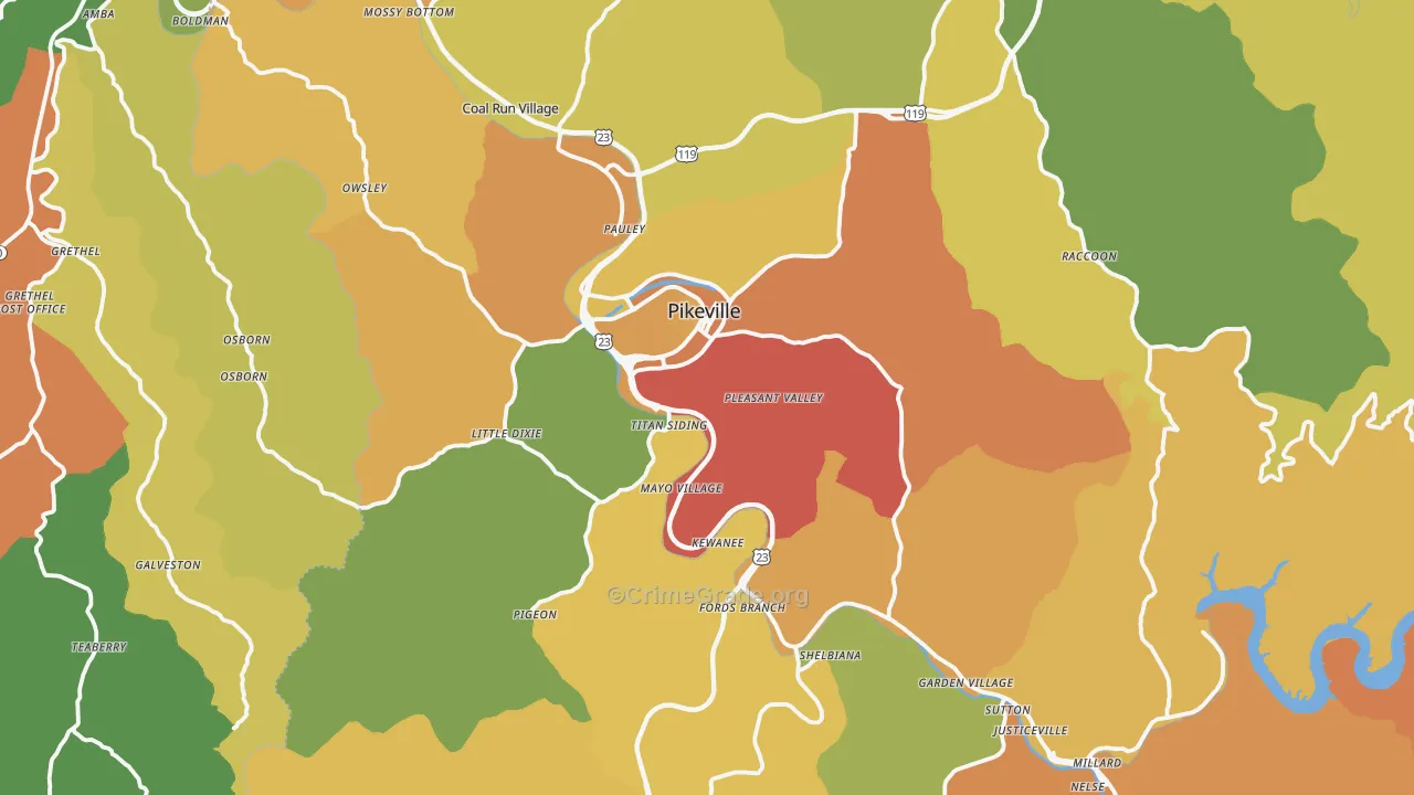 Pikeville, KY Map of Burglary Rates