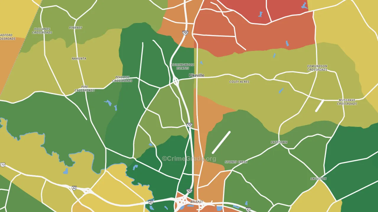 Pikeville, NC Map of Burglary Rates