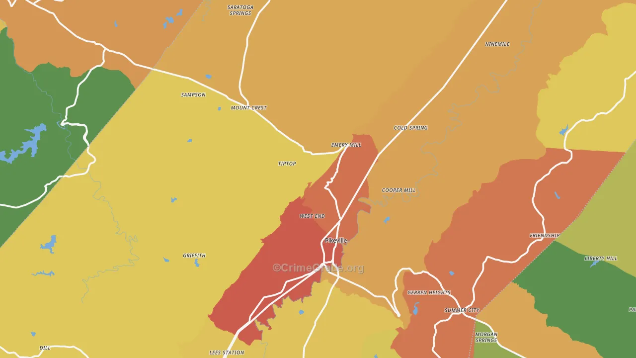 Pikeville, TN Map of Burglary Rates