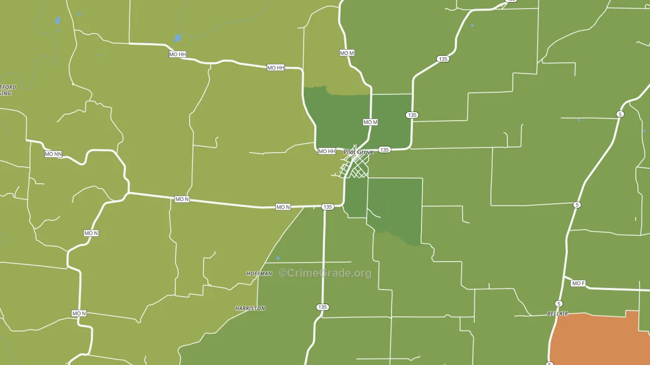 Pilot Grove, MO Map of Burglary Rates