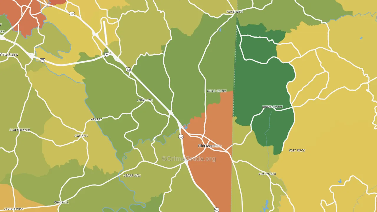 Pilot Mountain, NC Map of Burglary Rates