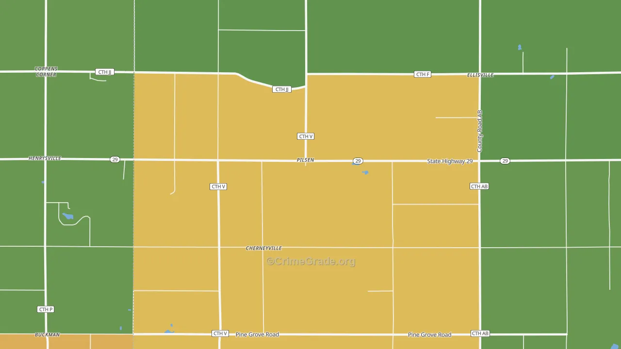 Pilsen, WI Map of Burglary Rates