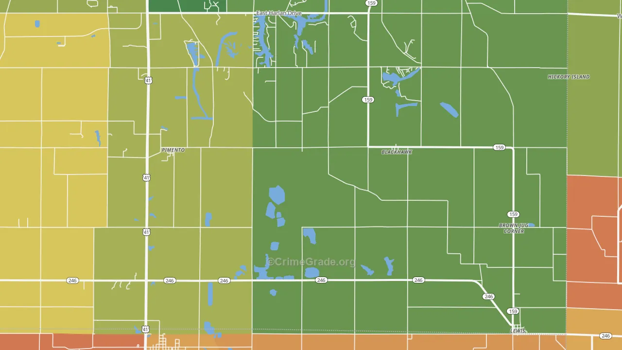 Pimento, IN Map of Burglary Rates