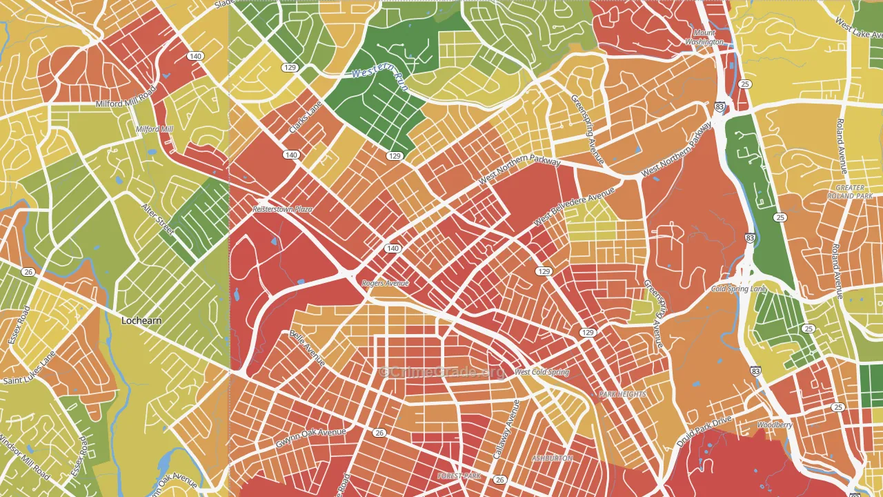 Pimlico, Baltimore, MD Map of Burglary Rates