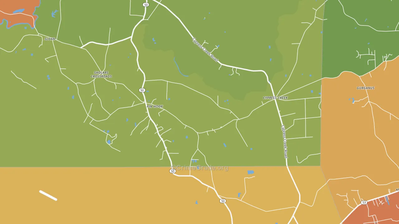 Pin Hook, NC Map of Burglary Rates