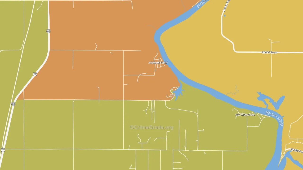 Pin Oak Acres, OK Map of Burglary Rates