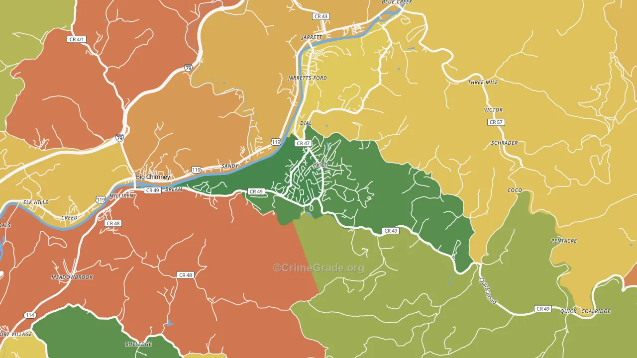Pinch, WV Map of Burglary Rates