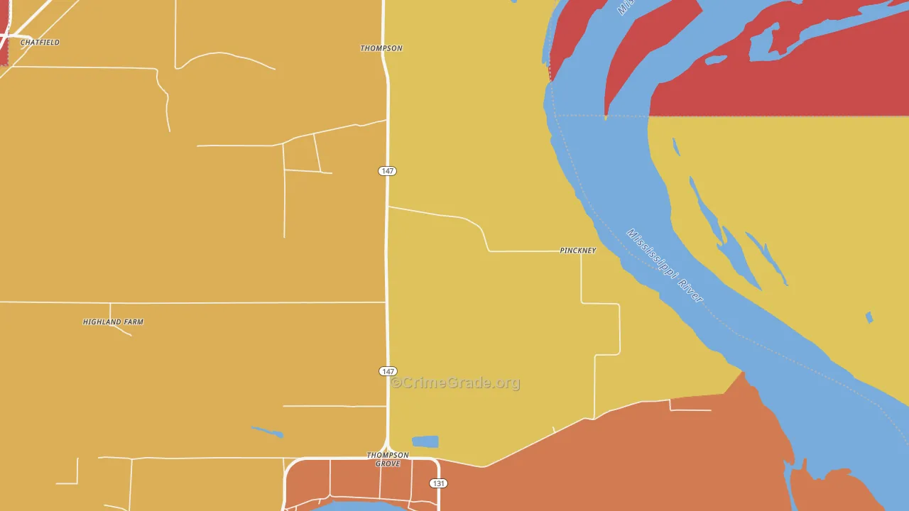 Pinckney, AR Map of Burglary Rates