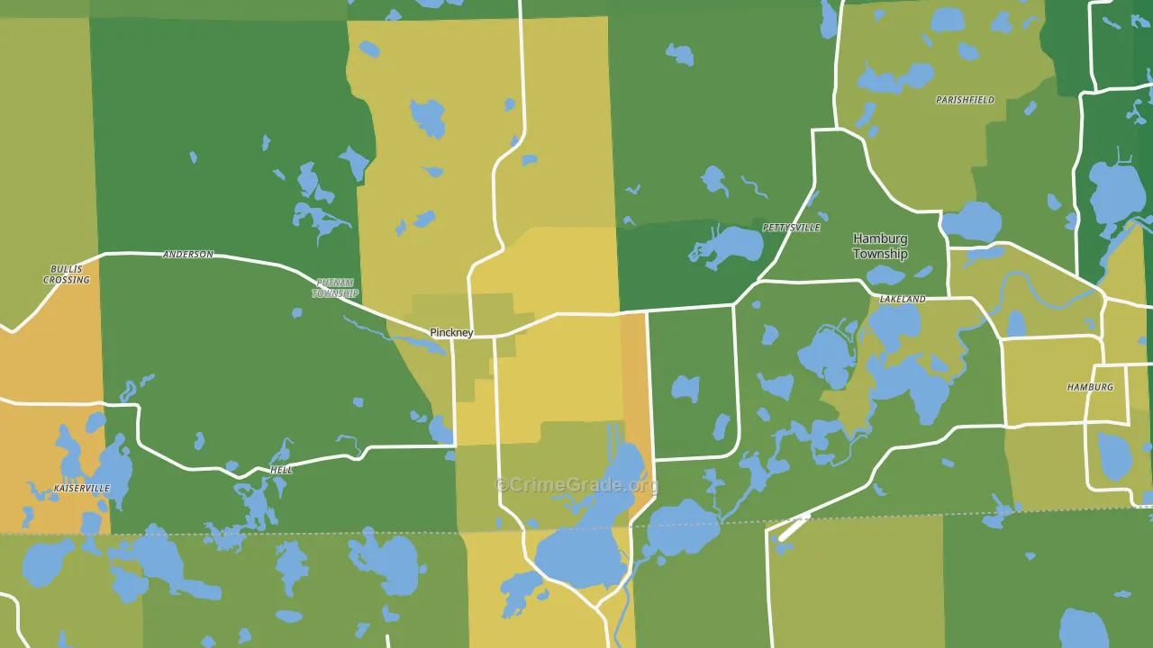 Pinckney, MI Map of Burglary Rates