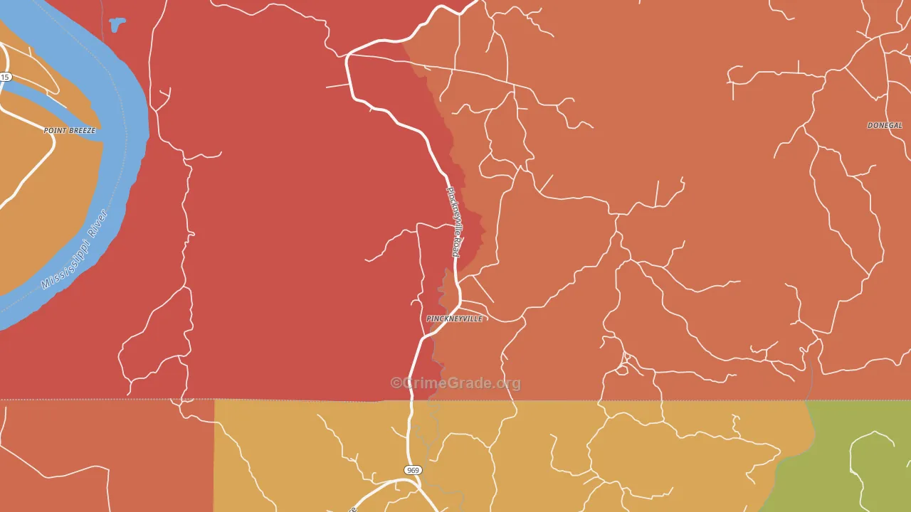 Pinckneyville, MS Map of Burglary Rates