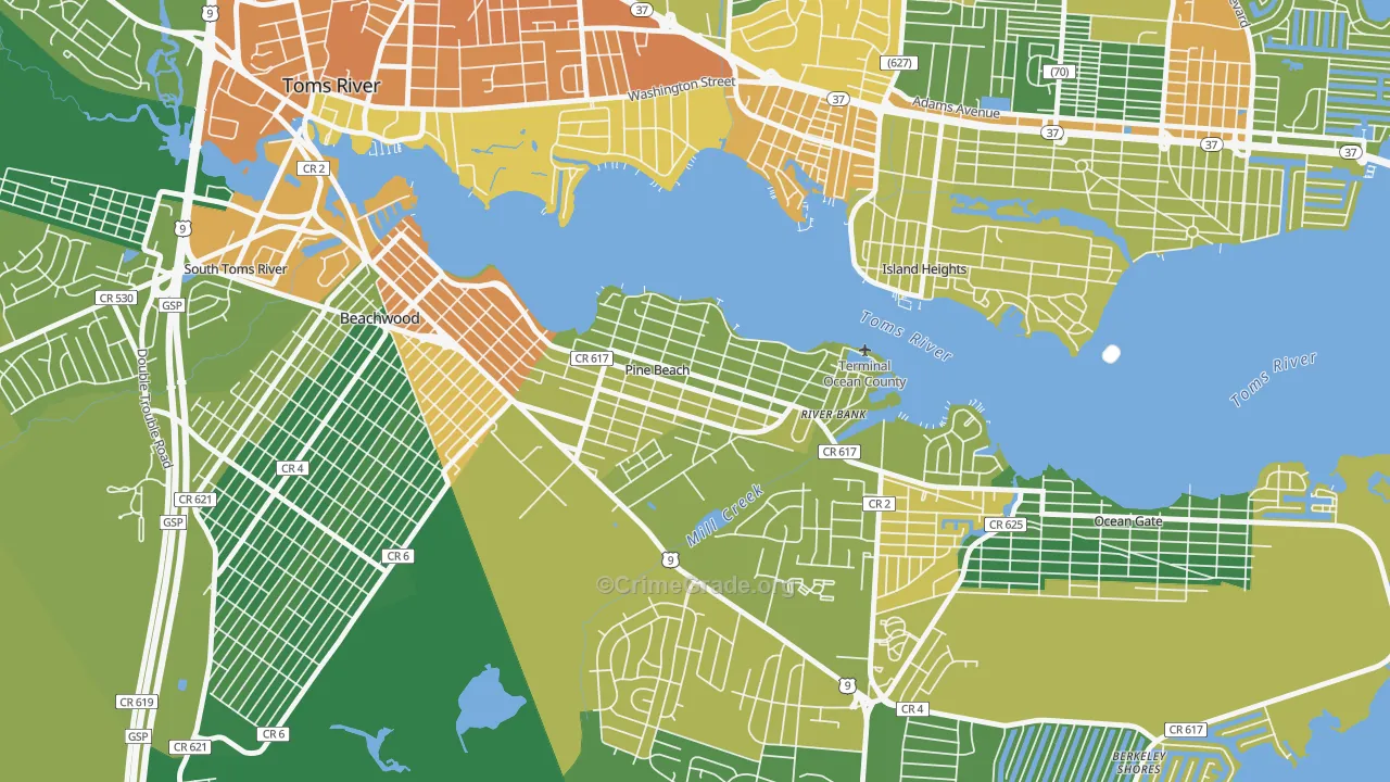 Pine Beach, NJ Map of Burglary Rates