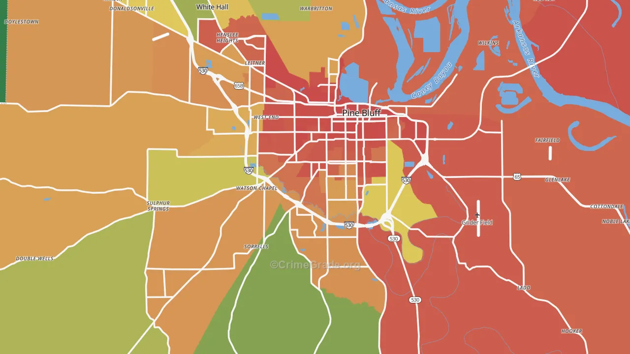 Pine Bluff, AR Map of Burglary Rates